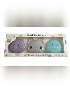 Melii Kids Snack Containers 3-Pack Cat Bunny Shark Leakproof BPA Free NEW IN BOX
